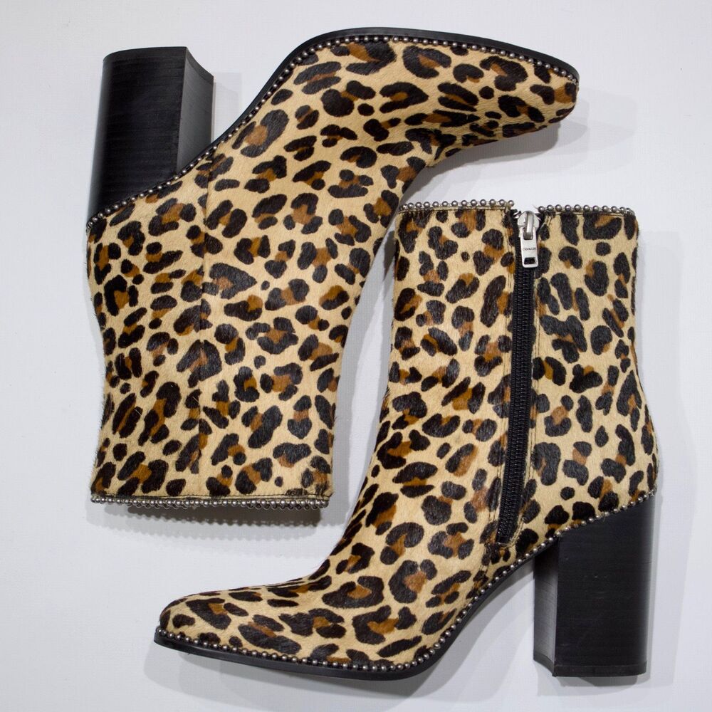 Coach Drea Leopard Print Calf Hair Leather Heeled Bootie Women 7.5B Minimal Wear - Picture 13 of 16